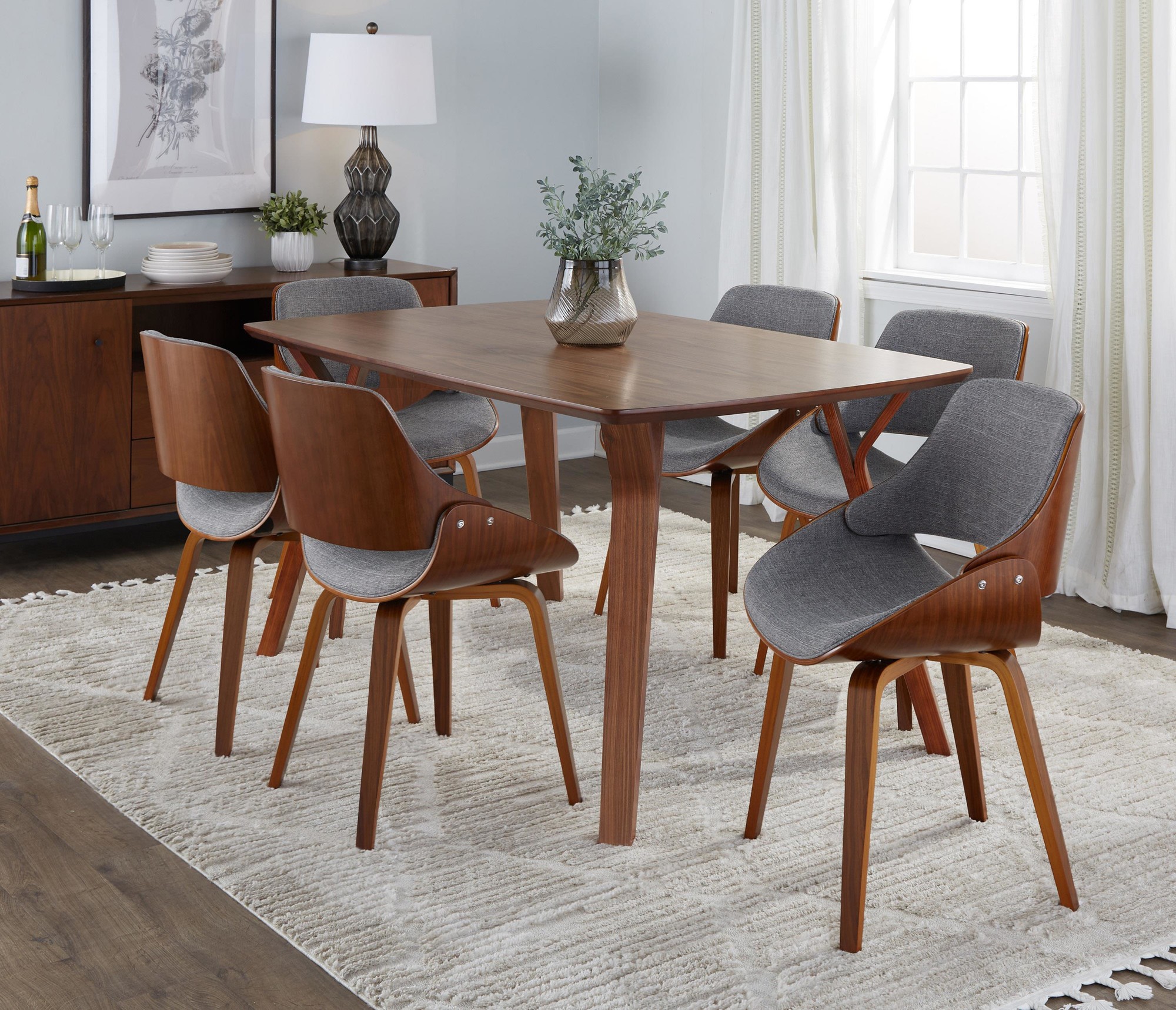 Fabrizzi Mid-Century Modern Walnut Wood Grey Fabric Chair (Set of 2) 3 Fabrizzi Mid-Century Modern Walnut Wood Grey Fabric Chair (Set of 2) - Image 3