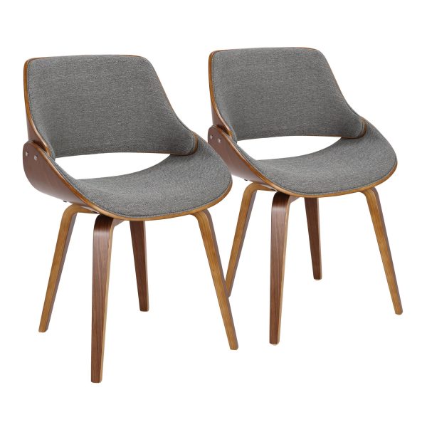 Fabrizzi Mid Century Modern Walnut Wood Grey Fabric Chair Set of 2 3
