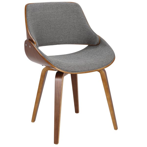 Fabrizzi Mid Century Modern Walnut Wood Grey Fabric Chair Set of 2 4