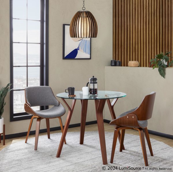 Fabrizzi Mid Century Modern Walnut Wood Grey Fabric Chair Set of 2