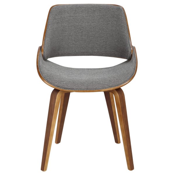Fabrizzi Mid Century Modern Walnut Wood Grey Fabric Chair Set of 2 8
