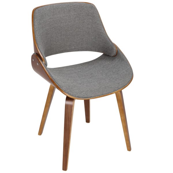 Fabrizzi Mid Century Modern Walnut Wood Grey Fabric Chair Set of 2 9