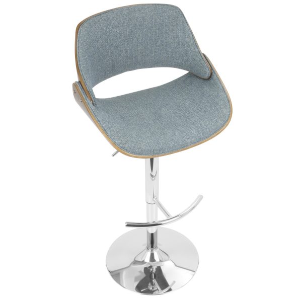 Fabrizzi Mid Century Modern Walnut and Blue Adjustable Barstool 10