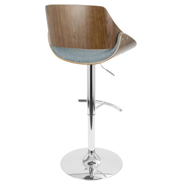 Fabrizzi Mid Century Modern Walnut and Blue Adjustable Barstool 7