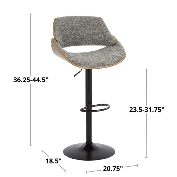 Fabrizzi Mid Century Modern Walnut and Grey Adjustable Barstool Set of 2 10