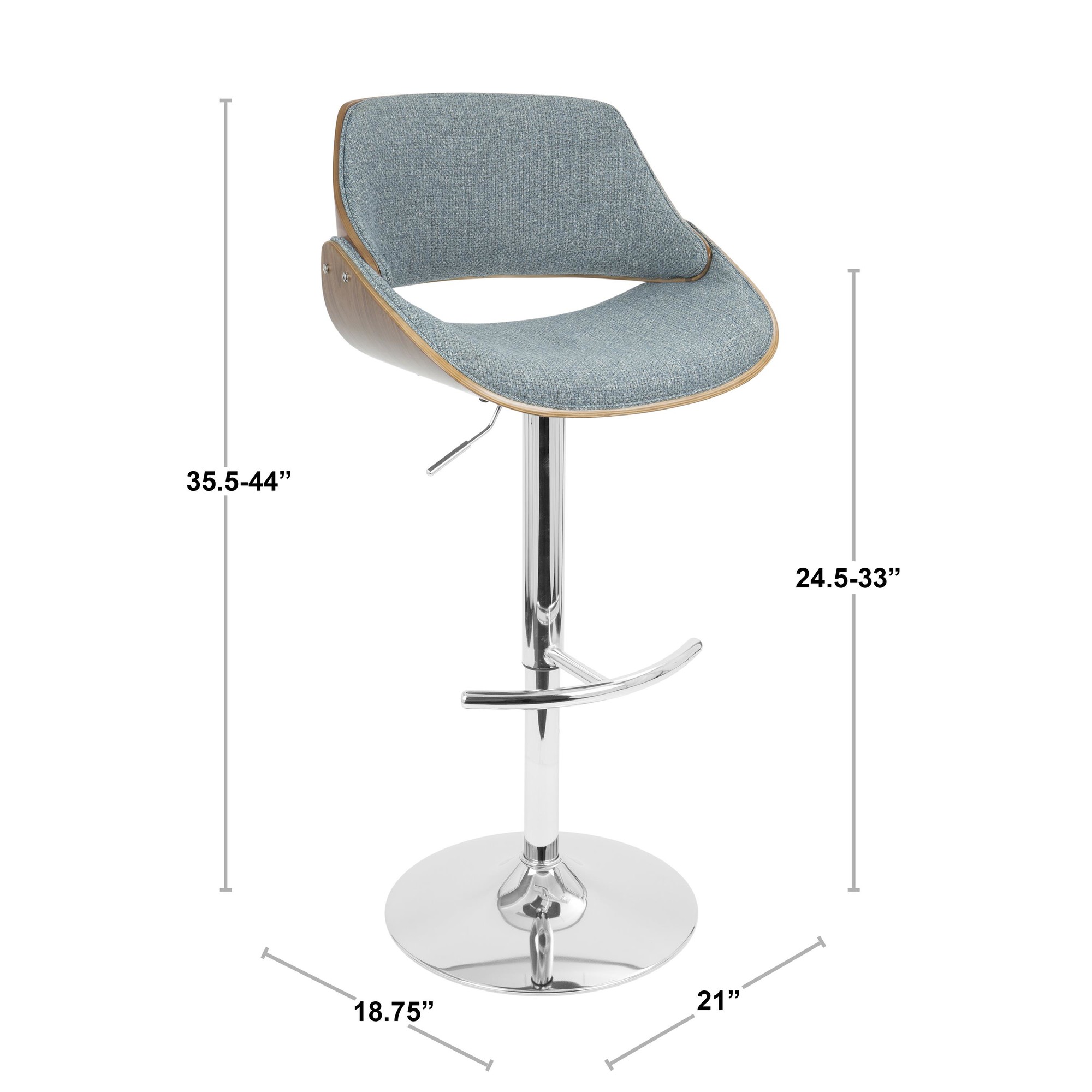 Fabrizzi Mid-Century Modern Walnut and Grey Adjustable Barstool (Set of 2) 12 Fabrizzi Mid-Century Modern Walnut and Grey Adjustable Barstool (Set of 2) - Image 12