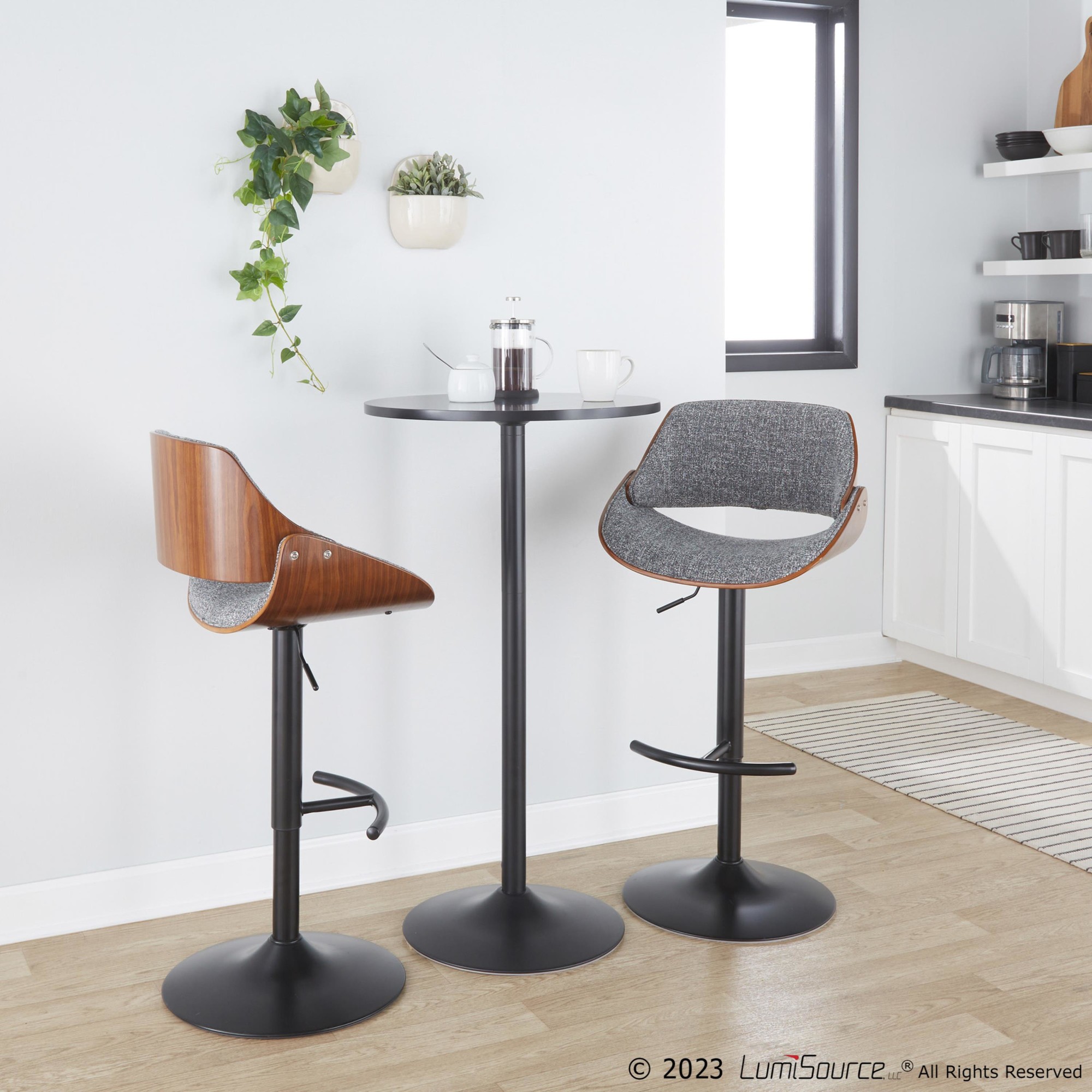 Fabrizzi Mid-Century Modern Walnut and Grey Adjustable Barstool (Set of 2) 3 Fabrizzi Mid-Century Modern Walnut and Grey Adjustable Barstool (Set of 2) - Image 3