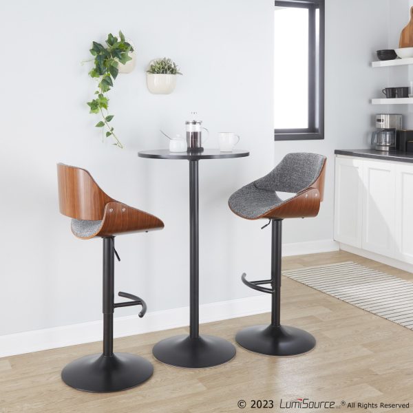Fabrizzi Mid Century Modern Walnut and Grey Adjustable Barstool Set of 2 3