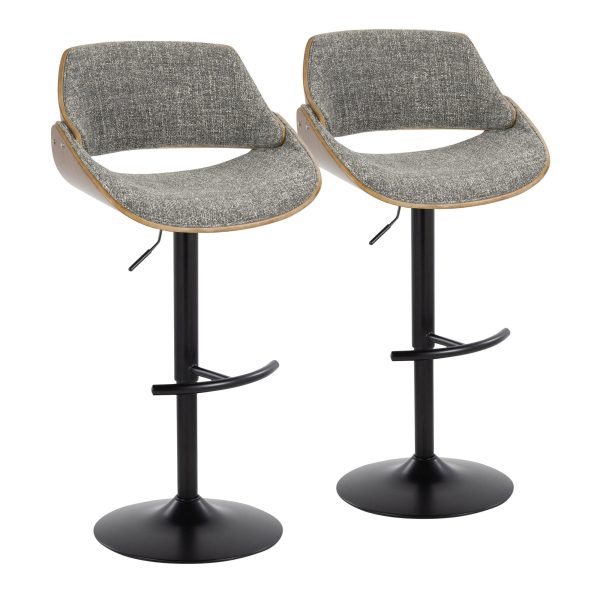 Fabrizzi Mid Century Modern Walnut and Grey Adjustable Barstool Set of 2 4