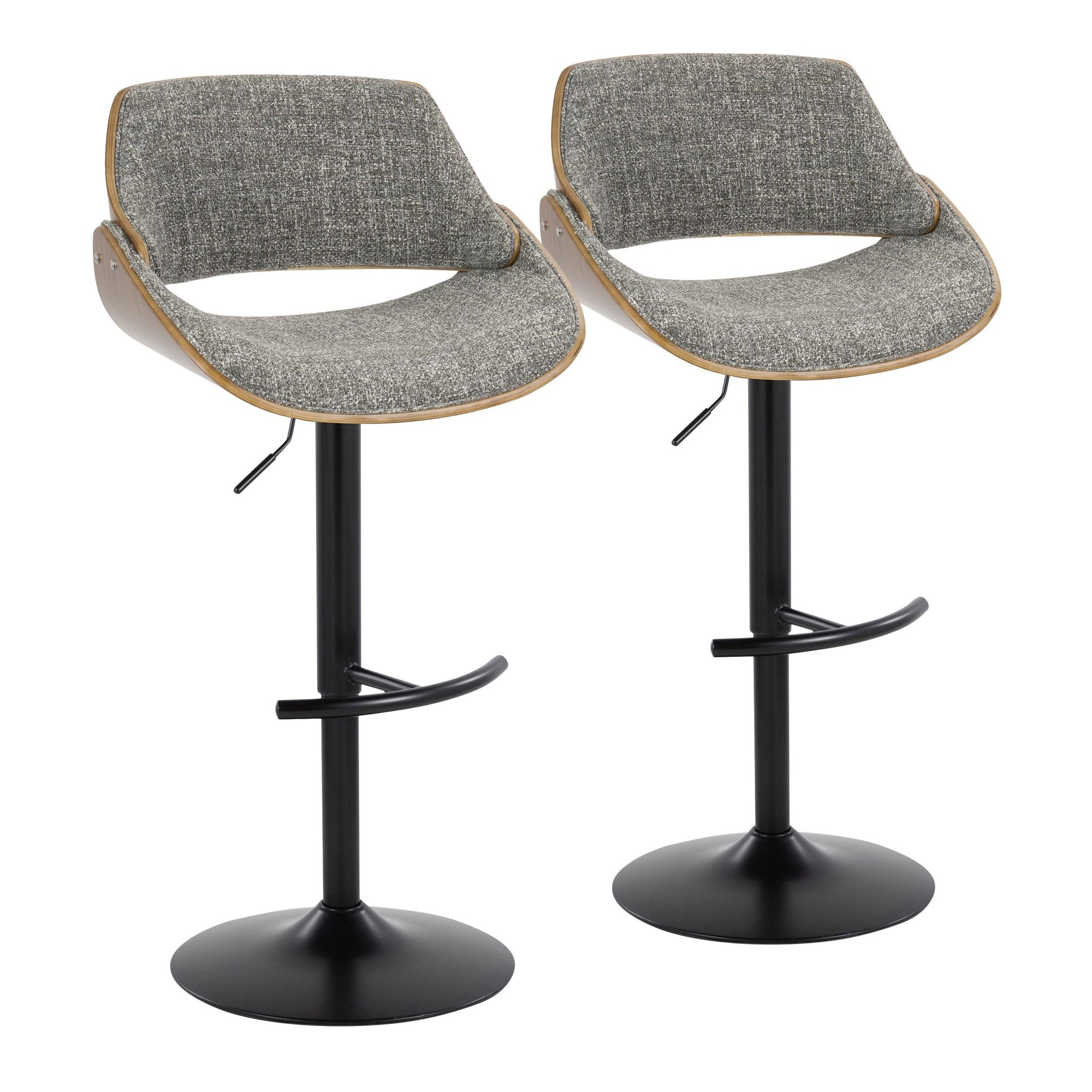 Fabrizzi Mid-Century Modern Walnut and Grey Adjustable Barstool (Set of 2) 5 Fabrizzi Mid-Century Modern Walnut and Grey Adjustable Barstool (Set of 2) - Image 5
