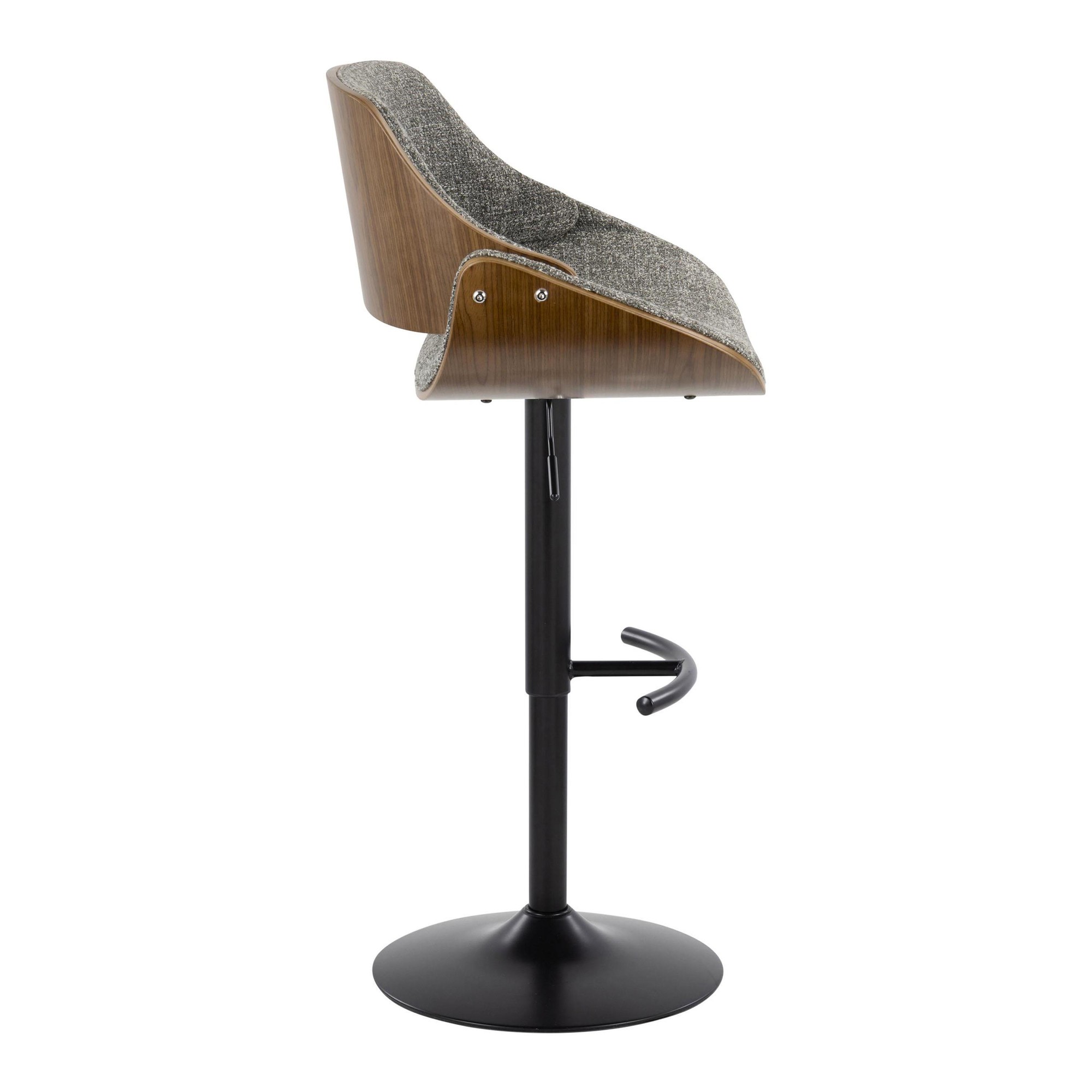 Fabrizzi Mid-Century Modern Walnut and Grey Adjustable Barstool (Set of 2) 7 Fabrizzi Mid-Century Modern Walnut and Grey Adjustable Barstool (Set of 2) - Image 7