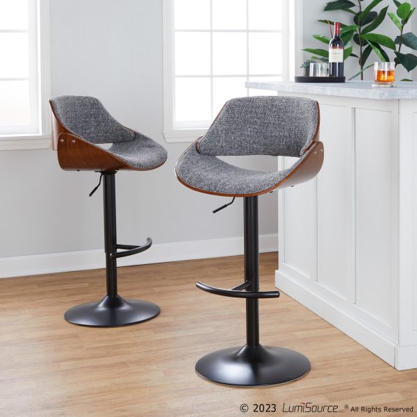 Fabrizzi Mid Century Modern Walnut and Grey Adjustable Barstool Set of 2