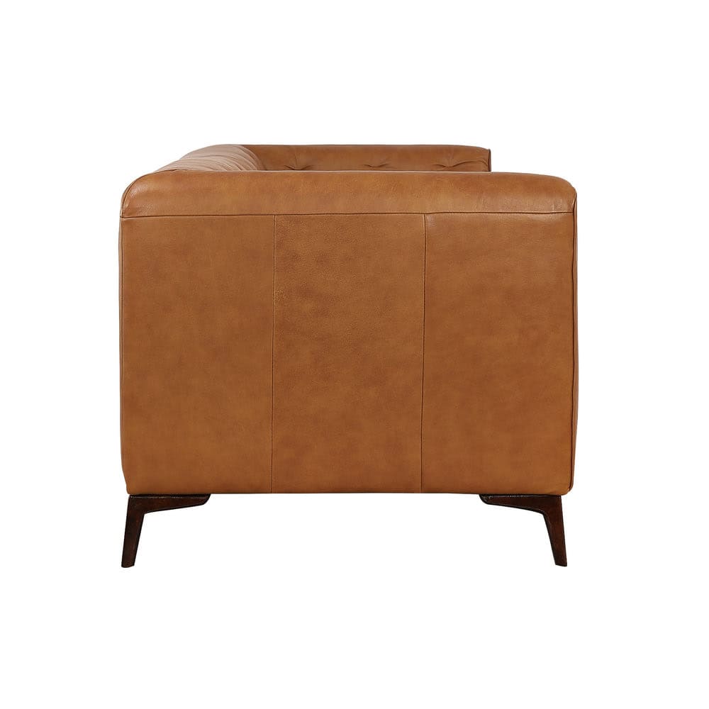 Brown Italian Leather Sofa with Tufted Design and Wooden Legs 4 Brown Italian Leather Sofa with Tufted Design and Wooden Legs - Image 4
