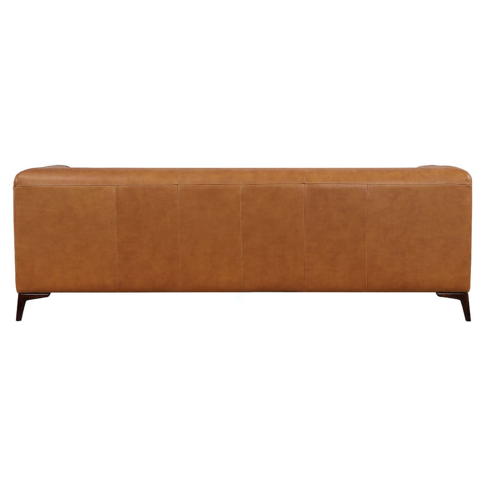 Brown Italian Leather Sofa with Tufted Design and Wooden Legs 5 Brown Italian Leather Sofa with Tufted Design and Wooden Legs - Image 5