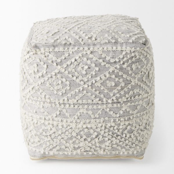 Farida 6.0L x 16.0W x 16.0H Light Gray Wool and Polyester Patterned Pouf 1