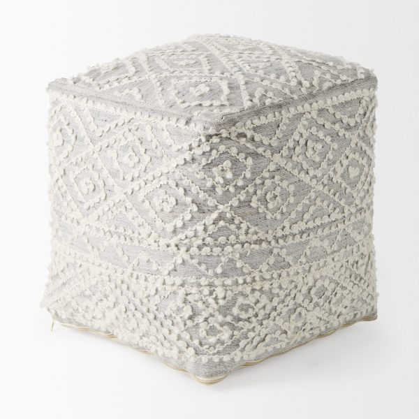 Farida 6.0L x 16.0W x 16.0H Light Gray Wool and Polyester Patterned Pouf 2