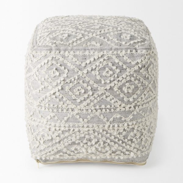 Farida 6.0L x 16.0W x 16.0H Light Gray Wool and Polyester Patterned Pouf 3