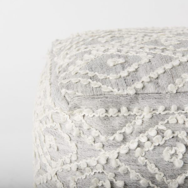Farida 6.0L x 16.0W x 16.0H Light Gray Wool and Polyester Patterned Pouf 4