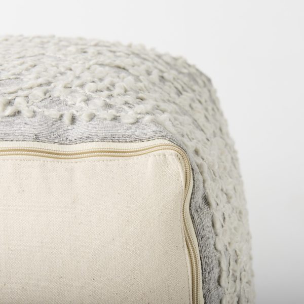 Farida 6.0L x 16.0W x 16.0H Light Gray Wool and Polyester Patterned Pouf 8