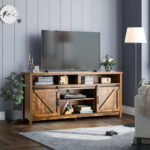 Farmhouse Sliding Barn Door TV Stand with Adjustable Shelves