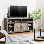 Farmhouse Sliding Barn Door TV Stand with Adjustable Shelves