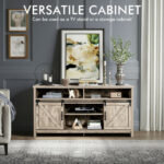 Farmhouse Sliding Barn Door TV Stand with Adjustable Shelves