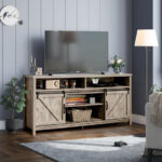 Farmhouse Sliding Barn Door TV Stand with Adjustable Shelves