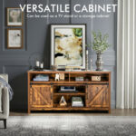 Farmhouse Sliding Barn Door TV Stand with Adjustable Shelves