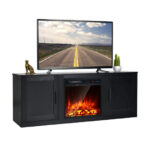 Farmhouse TV Stand with Adjustable Shelves and Faux Fireplace Slot