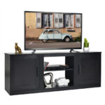 Farmhouse TV Stand with Adjustable Shelves and Faux Fireplace Slot