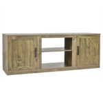Farmhouse TV Stand with Adjustable Shelves and Faux Fireplace Slot
