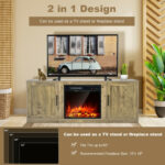 Farmhouse TV Stand with Adjustable Shelves and Faux Fireplace Slot