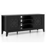 Farmhouse TV Stand with Glass Doors and Adjustable Shelves