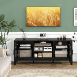 Farmhouse TV Stand with Glass Doors and Adjustable Shelves