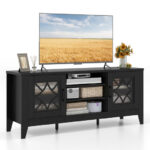 Farmhouse TV Stand with Glass Doors and Adjustable Shelves