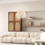 Round Farmhouse Rattan Pendant Light with Adjustable Rope Beige