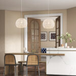 Round Farmhouse Rattan Pendant Light with Adjustable Rope Beige