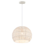 Round Farmhouse Rattan Pendant Light with Adjustable Rope Beige