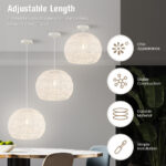 Round Farmhouse Rattan Pendant Light with Adjustable Rope Beige