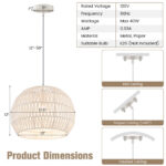 Round Farmhouse Rattan Pendant Light with Adjustable Rope Beige