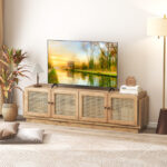 Farmhouse TV Stand with Rattan Doors for TVs Up to 75 Inches 8 Farmhouse TV Stand with Rattan Doors for TVs Up to 75 Inches