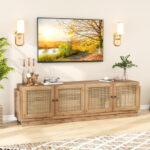 Farmhouse TV Stand with Rattan Doors for TVs Up to 75 Inches 9 Farmhouse TV Stand with Rattan Doors for TVs Up to 75 Inches