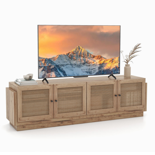 Farmhouse TV Stand with Rattan Doors for TVs Up to 75 Inches 4 Farmhouse TV Stand with Rattan Doors for TVs Up to 75 Inches - Image 4