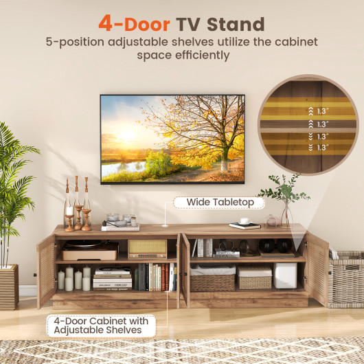 Farmhouse TV Stand with Rattan Doors for TVs Up to 75 Inches 7 Farmhouse TV Stand with Rattan Doors for TVs Up to 75 Inches - Image 7