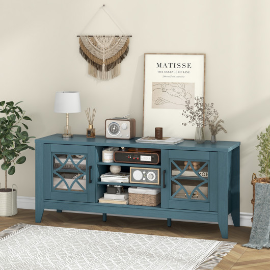 Farmhouse TV Stand with Glass Doors and Adjustable Shelves