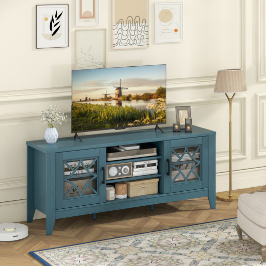 Farmhouse TV Stand with Glass Doors and Adjustable Shelves - Image 2