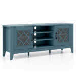 Farmhouse TV Stand with Glass Doors and Adjustable Shelves