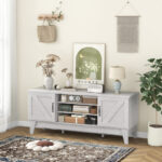 Farmhouse Gray TV Stand with Barn Doors for 65-Inch TVs 8 Farmhouse Gray TV Stand with Barn Doors for 65-Inch TVs