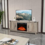 Farmhouse Electric Fireplace TV Stand with Storage Cabinets Natural 8 Farmhouse Electric Fireplace TV Stand with Storage Cabinets Natural