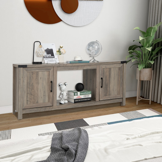 Farmhouse Electric Fireplace TV Stand with Storage Cabinets Natural 2 Farmhouse Electric Fireplace TV Stand with Storage Cabinets Natural - Image 2